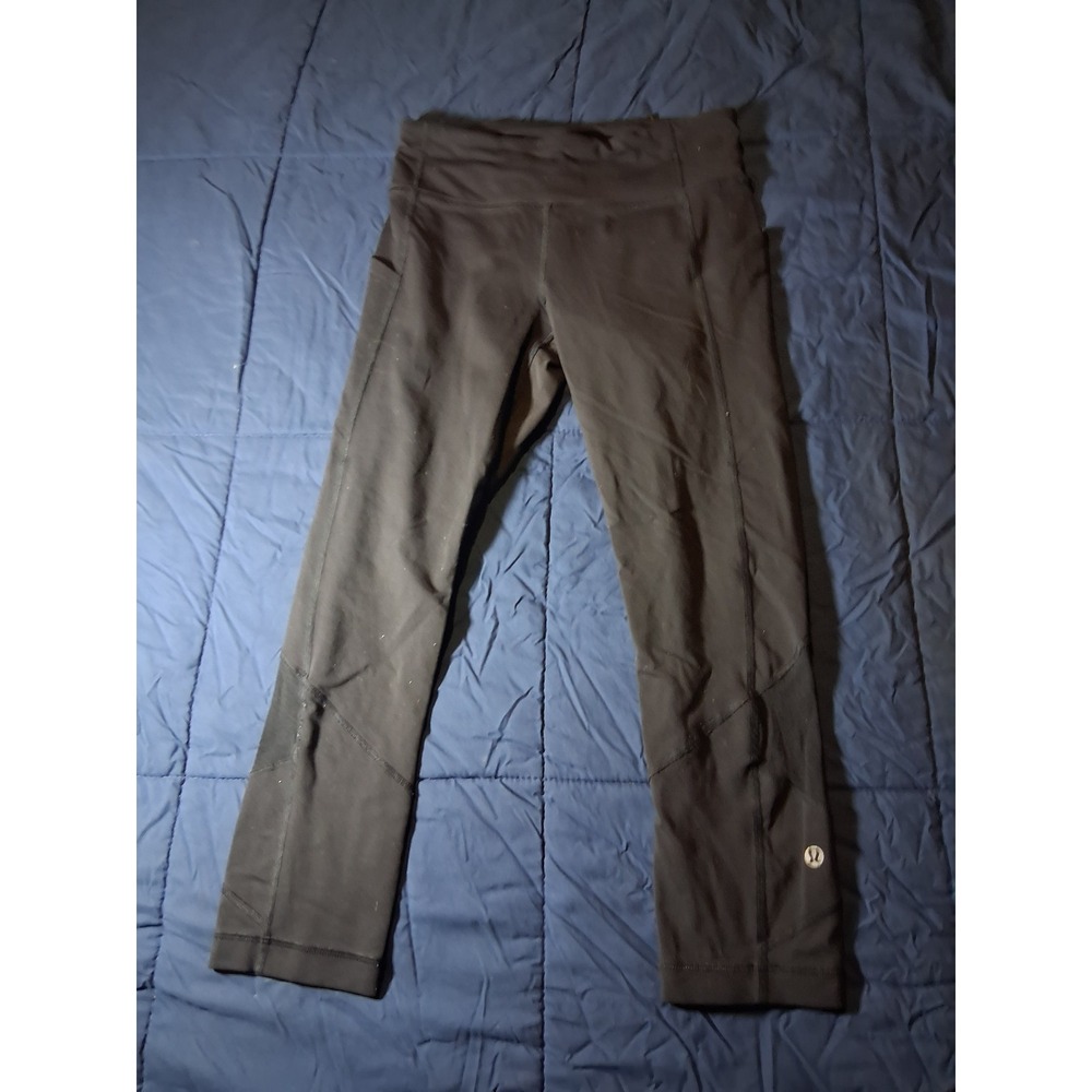 Lululemon Speed Up Crop Leggings Black Mesh Pockets Running Yoga Womens Size 4